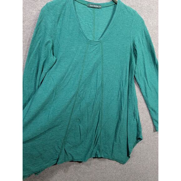 Cut Loose Tunic Top Womens Medium Emerald Handkerchief Hem Side Vent Linen Blend - Picture 2 of 13